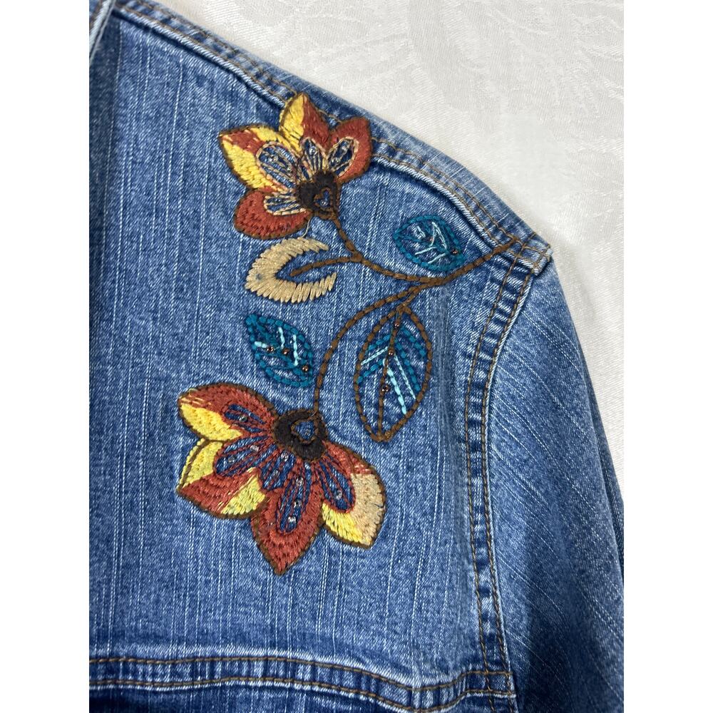 Vintage Jean Jacket 24W Embroidered Beaded Floral Blue Denim - Picture 5 of 9